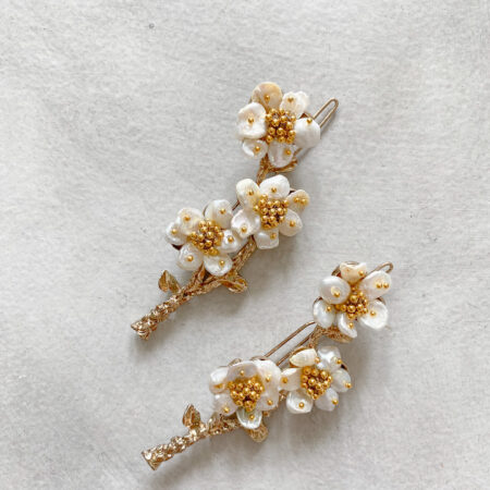 Rustic Pearl Flower Bronze Hairclip Set - Gold (2 pcs)