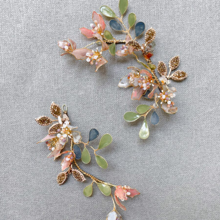 Lush Blossom Beaded Leaves Hairvine Set - Gold (2 pcs)