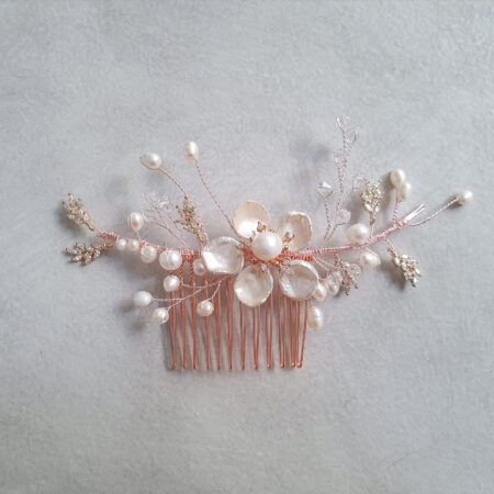 Extravagant Pearl Flower Haircomb - Rose Gold
