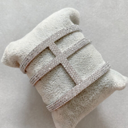 Block Paved Bangle - Rhodium White Gold