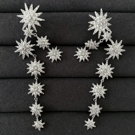 Star Studded Long Earcuff Pair - Rhodium White Gold (1 pair)