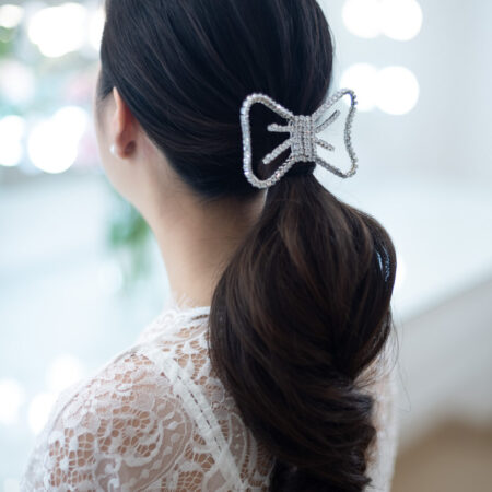 Chained Bow Hairpin - White Gold