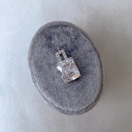 Emerald Cut Pendant - Rhodium White Gold, White Diamond