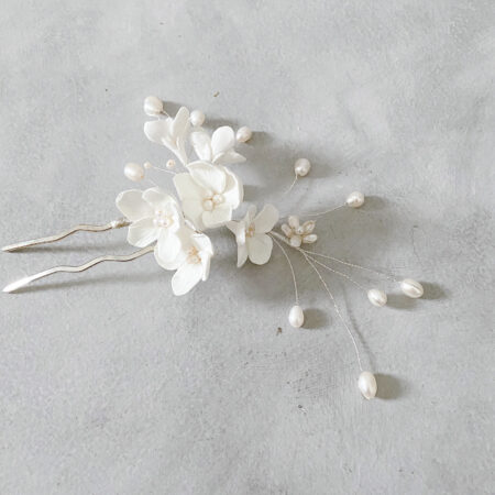 CC White Orchid Hairpin - White Silver, White