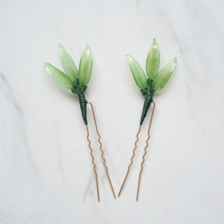 CG Bamboo Leaves Hairpin Set - Gold, Green (2 pcs)