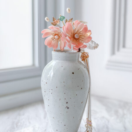 CG Pink Double Lotus Hairpin - Gold, Pink