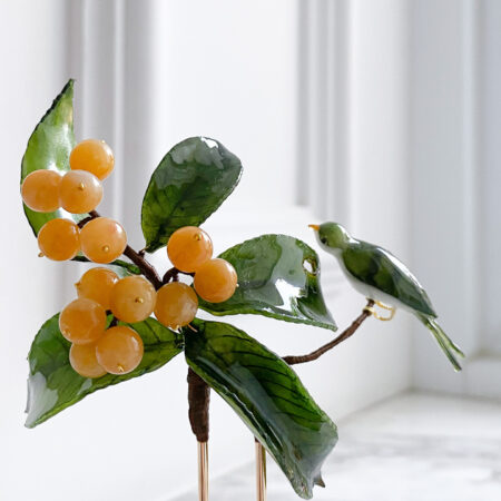 HS Forest Bird Hairpin - Gold, Green