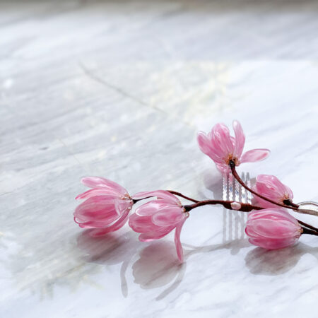 HS Pink Tulip Haircomb - Silver, Pink