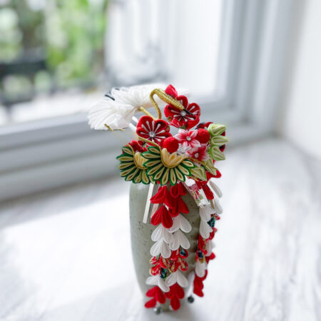 JK Crane Cherry Blossom Hairpin - Silver, Red