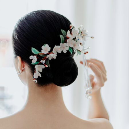 HS Pastel Bloom Hairpin Set - Gold, White (2 pcs)