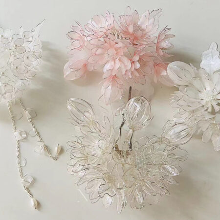 LR Peony Song Hairpin - White Silver, Transparent