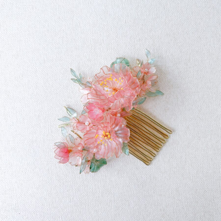 Scenery Blushing Blooms Haircomb - 18k Yellow Gold, Pink
