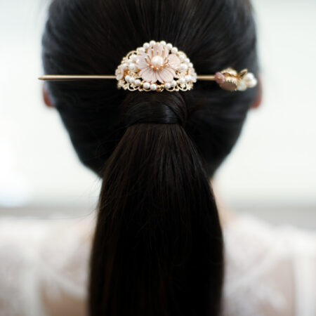 Pink Flower Ponytail Cuff Set - Gold (2 pcs)
