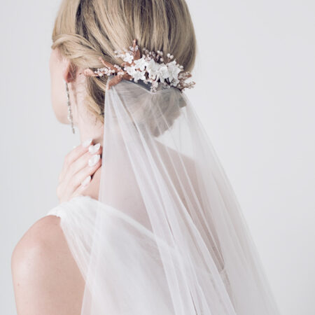 Clay Flower Lily Mesh Leaves Haircomb - Rose Gold