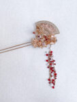 Flying Crane Bouquet Hairpin - Gold, Ruby (Left)