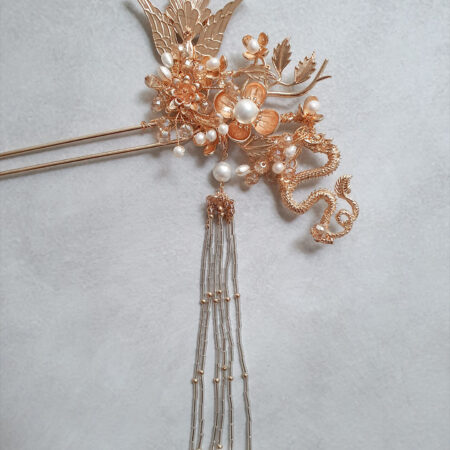 Blooming Phoenix Dragon Hairpin - Gold (Right)