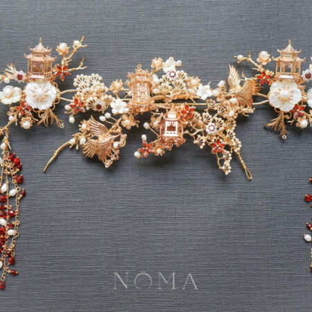 Crane Pagoda in Spring Set - Gold, Ruby (3 pcs)