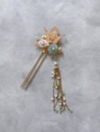 Phoenix Jade Flowers Hairpin - Gold (Left)