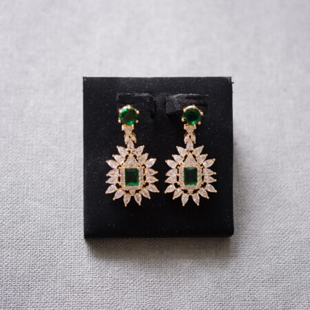 Vintage Marquise Cushion Drop Earrings Earrings - 18k Yellow Gold, Emerald