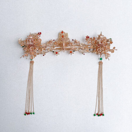 Peacock Crane Lotus Pagoda Set - Gold, Red (3 pcs)