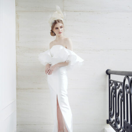 Looping Millinery Headband with Veil - White