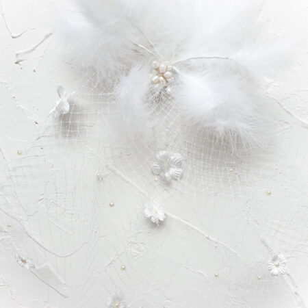 Feathered White Veil - White