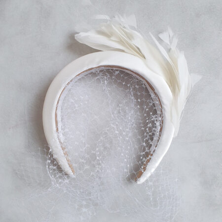 Feathery Padded Headband Veil in White - White