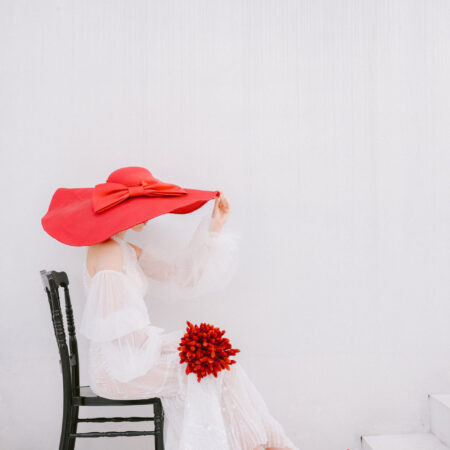 Red Satin Wide Hat - Red