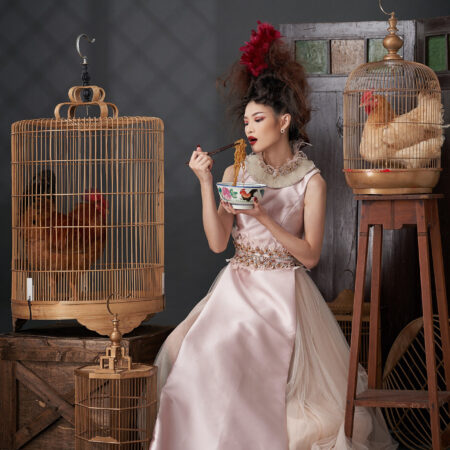 Crimson Rooster Feather Top - Red