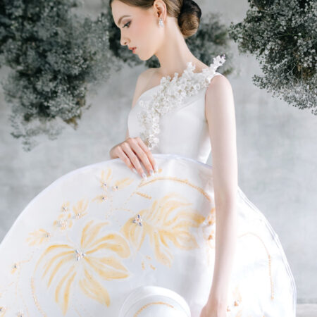 White Satin Wide Meter Watercolor Hat - White