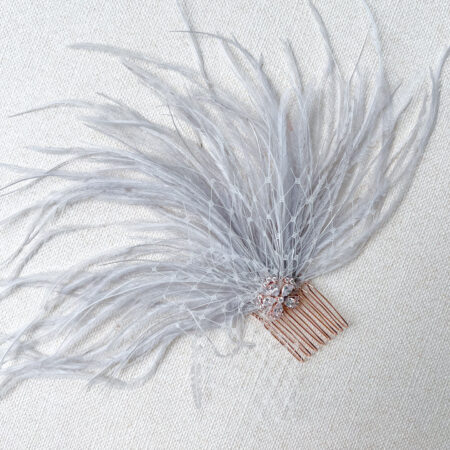 Grey and Pink Feather Side Haircomb - Rose Gold, Grey