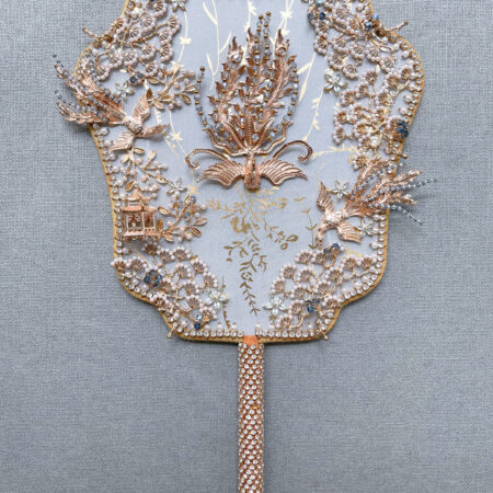 Flying Phoenix Pearl Garden Fan - Gold, Blue