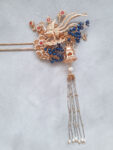 3D Phoenix Pagoda Hairpin - Gold, Navy
