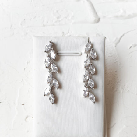 Simple Marquise Drop Earrings - Rhodium White Gold (Clip)