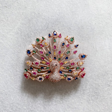 3D Peacock Brooch - 18k Rose Gold, Rainbow