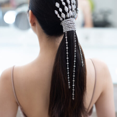 Oval Shine Ponytail Set with Chain - White Gold (8 pcs)