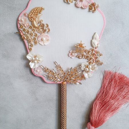 Pink Peacock Fan - Gold