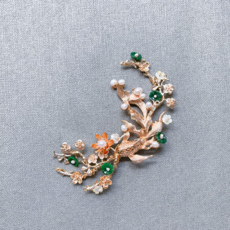 Jade Koi Brooch - Gold, Jade