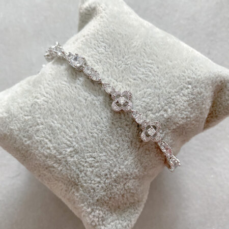 Clover and Round Chain Bracelet - Rhodium White Gold