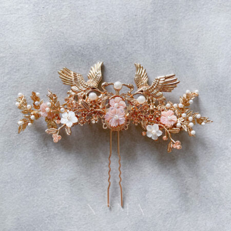 Twin Crane Blossom Middle - Gold, Pink