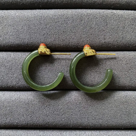 Half Circle Jade Earrings - 18k Yellow Gold, Jade