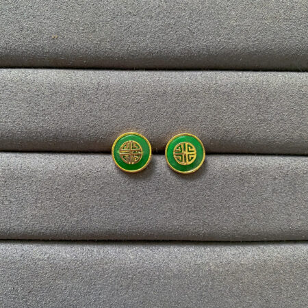 Intricate Jade Stud Earrings - 18k Yellow Gold, Jade