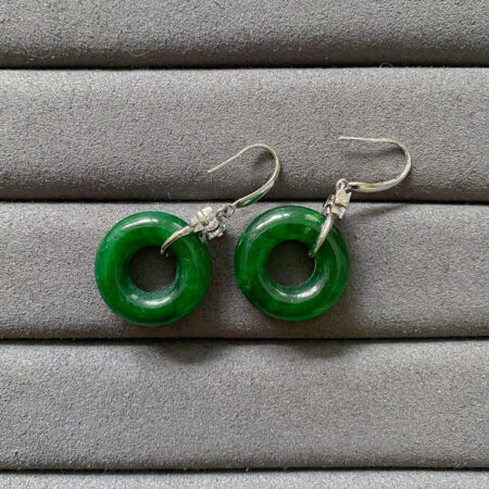 Round Jade Ribbon Earrings - Unplated Silver, Jade