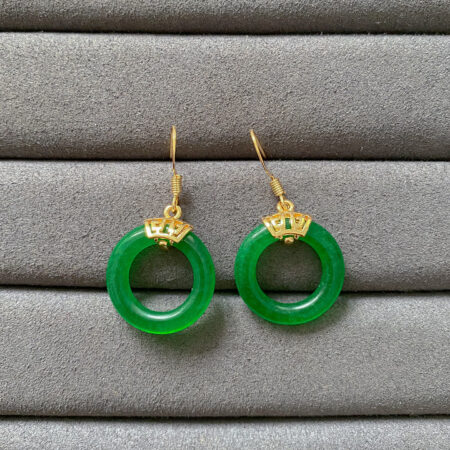 Simple Circular Jade Earrings - 18k Yellow Gold, Jade