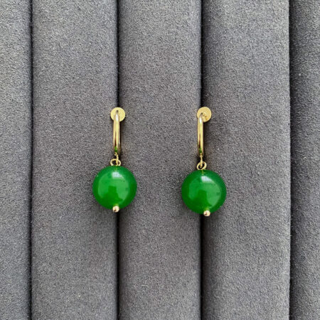 Jade Ball Large Earrings - 18k Yellow Gold, Jade (Clip)