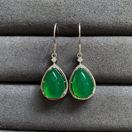 Pear Jade Halo Earrings - Rhodium White Gold, Jade