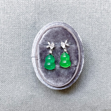 Superior Gourd Jade Earrings - Rhodium White Gold, Jade
