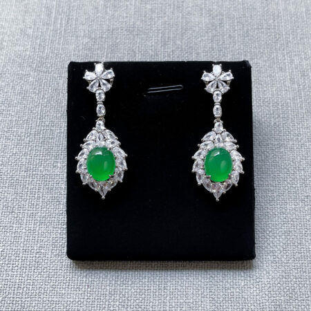 Superior Oval Jade Fancy Earrings - Rhodium White Gold, Jade