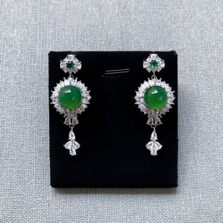 Superior Round Jade T Arrangement Earrings - Rhodium White Gold, Jade