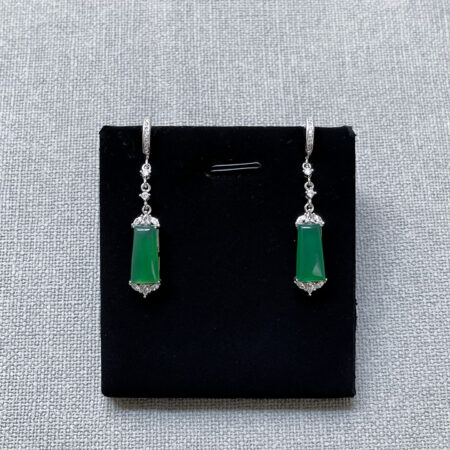 Superior Trapezium Bar Jade Earrings - Rhodium White Gold, Jade